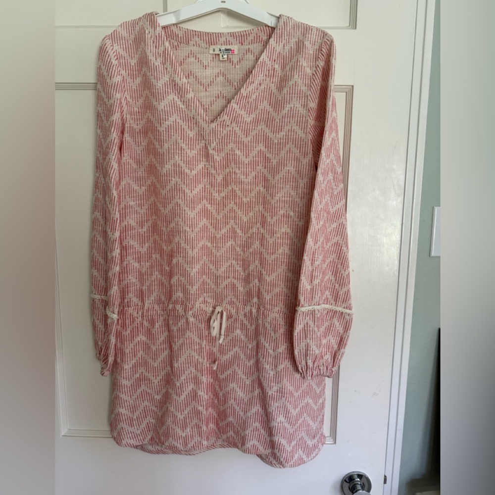 Lemlem Pink and White Chevron Dress